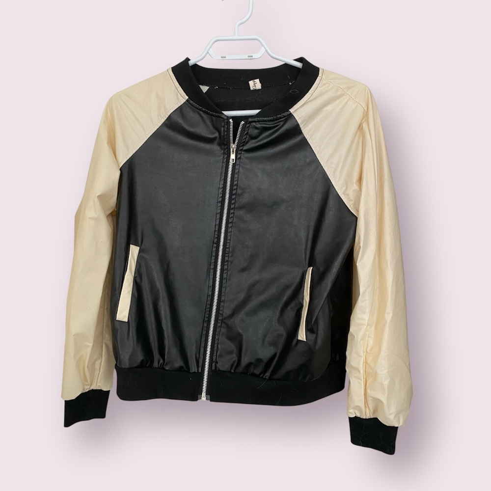 Faux Leather Varsity Bomber Jacket